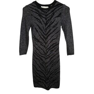 Express Zebra Bodycon Long Sleeved Party Holiday Dress Size XS‎ Black & Silver